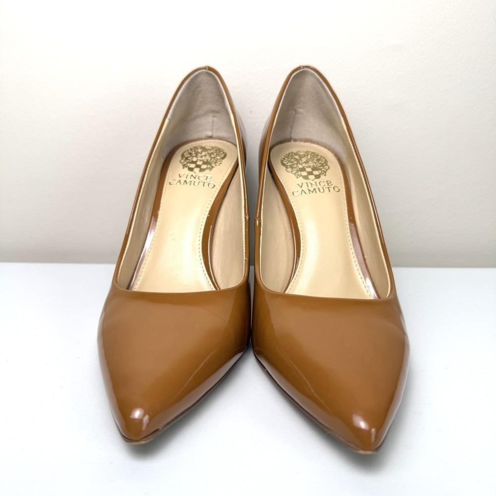 Vince Camuto Women's Savilla Leather 7M Caramel Patent 4" heel Dress Pumps Shoes - Picture 6 of 10